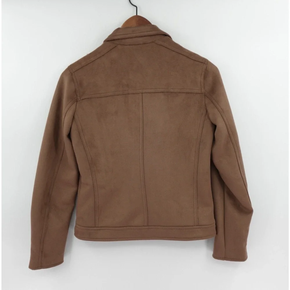 Girls Biker Jacket Medium 11‎ yrs Brown Vegan Suede Motorcycle Retro 80s